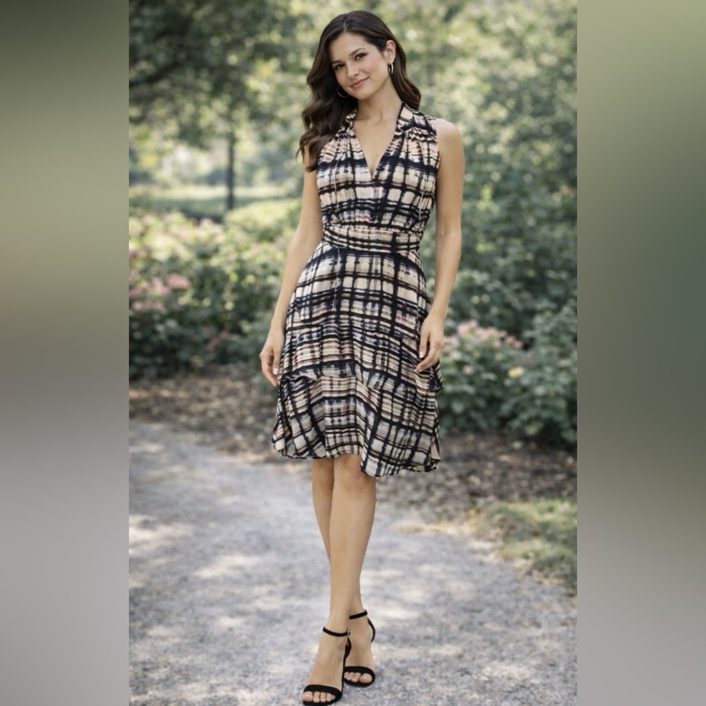 Parker Dress Ivory Black Pink XS Extra Small 0 2 4 A Line Silk